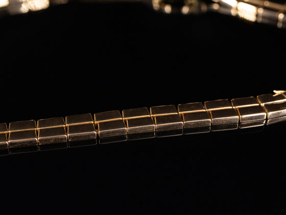 Gold Bar Link Necklace with Diamond Accents in 18K Yellow and White Gold