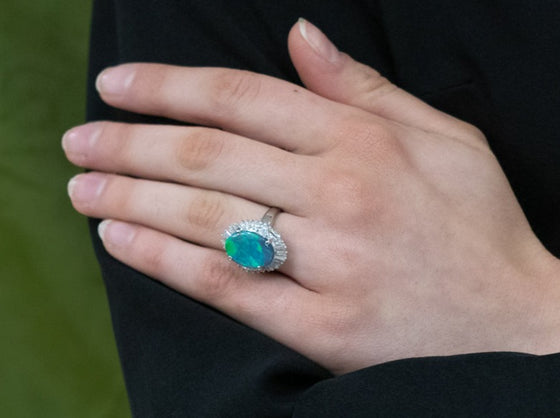 Black Opal and Diamond 'Ballerina Skirt' Ring in Platinum