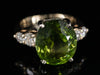 Vintage Style 14K Gold Ring - Oval Peridot 9.28 Carats, Diamond Accents