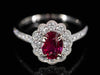 Ruby Ring with Scalloped Diamond Halo in 18K White Gold