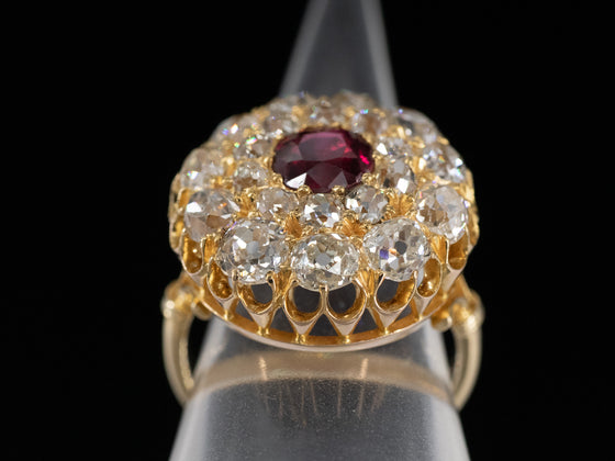 Ruby and Old Mine Cut Diamond Ring in 22K Yellow Gold