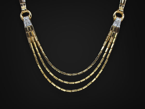 Gold Bar Link Necklace with Diamond Accents in 18K Yellow and White Gold