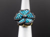 Turquoise and Old Mine Cut Diamond Pansy Ring in 18K Yellow Gold and 925 Silver