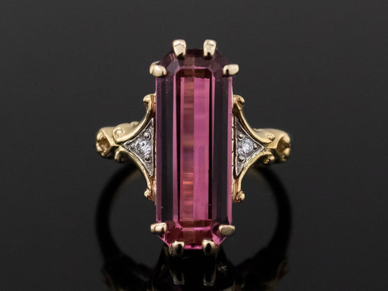 The Adelia Pink Tourmaline and Diamond Ring in 14K Yellow and White Gold