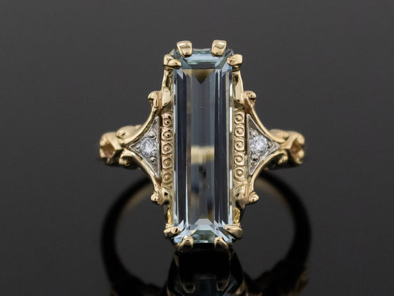 The Adelia Aquamarine and Diamond Ring in 14K Yellow and White Gold