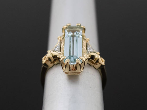 The Adelia Aquamarine and Diamond Ring in 14K Yellow and White Gold