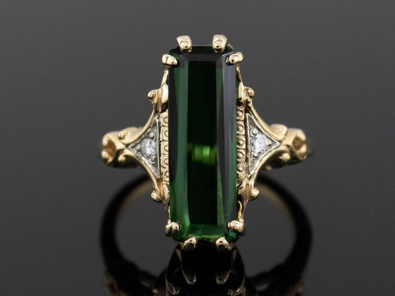 The Adelia Forest Green Tourmaline and Diamond Ring in 14K Yellow and White Gold