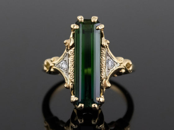 The Adelia Bicolor Green Tourmaline and Diamond Ring in 14K Yellow and White Gold