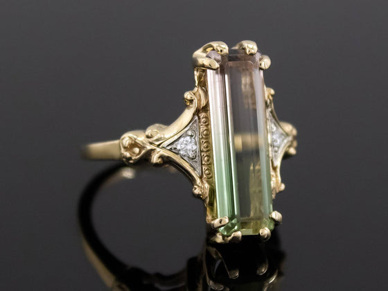 The Adelia Watermelon Tourmaline and Diamond Ring in 14K Yellow and White Gold