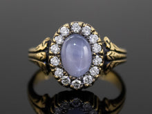  The Helena Misty Gray Star Sapphire and Diamond Halo Ring in 18K Yellow Gold