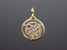  Replica Greek Silver Coin Pendant in 14K Yellow Gold