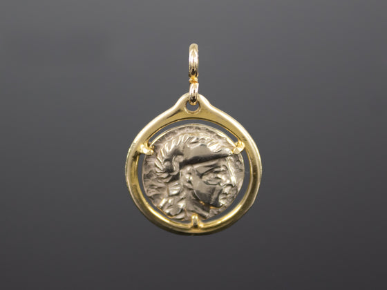 Replica Greek Silver Coin Pendant in 14K Yellow Gold