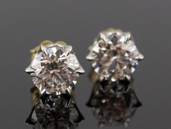 The "Edwardian" Eras Lab Diamond Stud Earrings in 18K Yellow Gold & Platinum